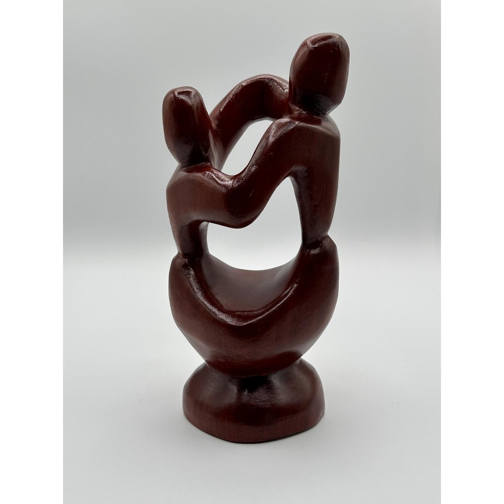 Handcrafted Abstract Wooden Lovers Sculpture- 10"Romantic Couple A. Vancooten